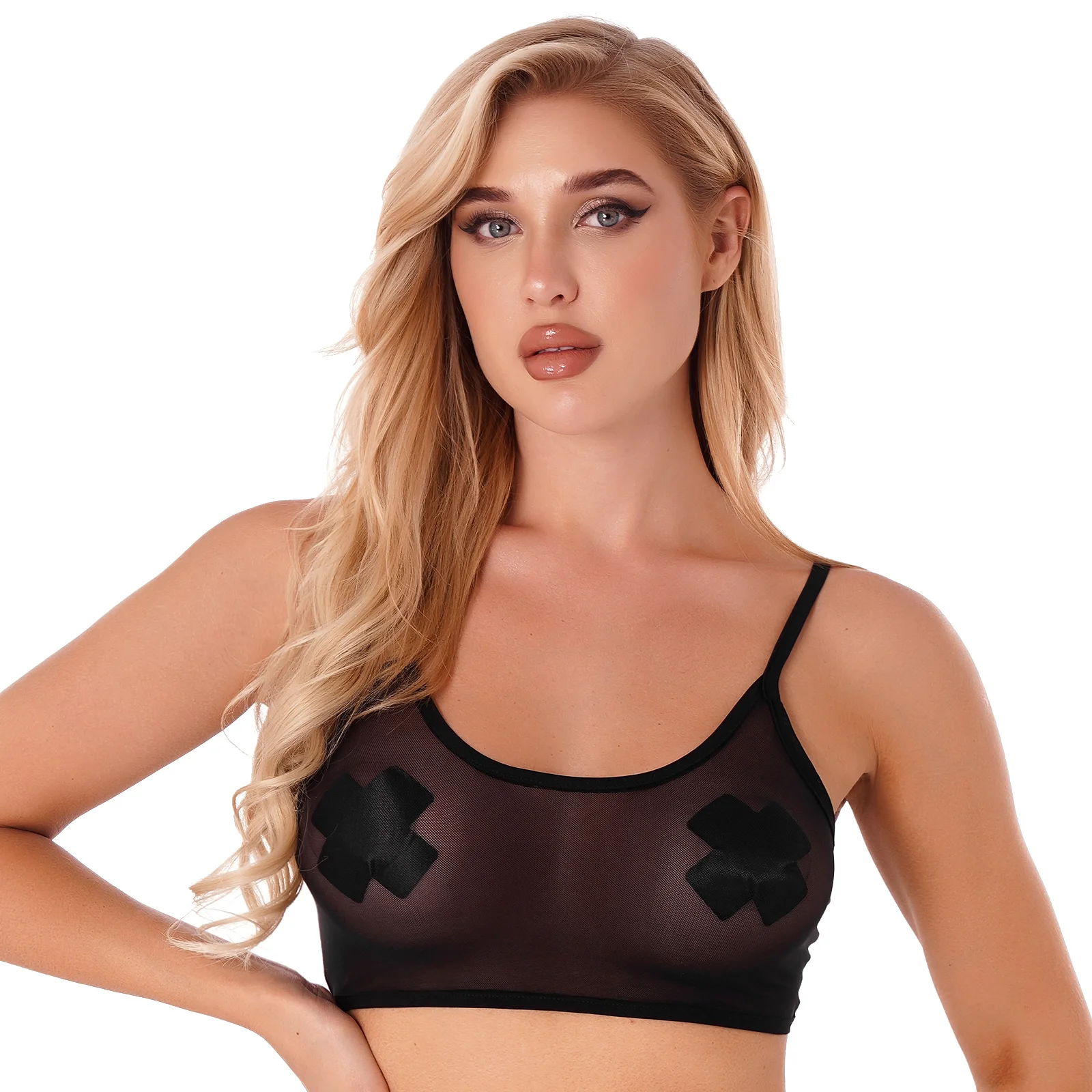 Women Sexy Crop Top Sleeveless See-through Transparent Elastic Mesh Bralette Bra Deep U Neck Vest Tank Tops Sexy Bras Camisole