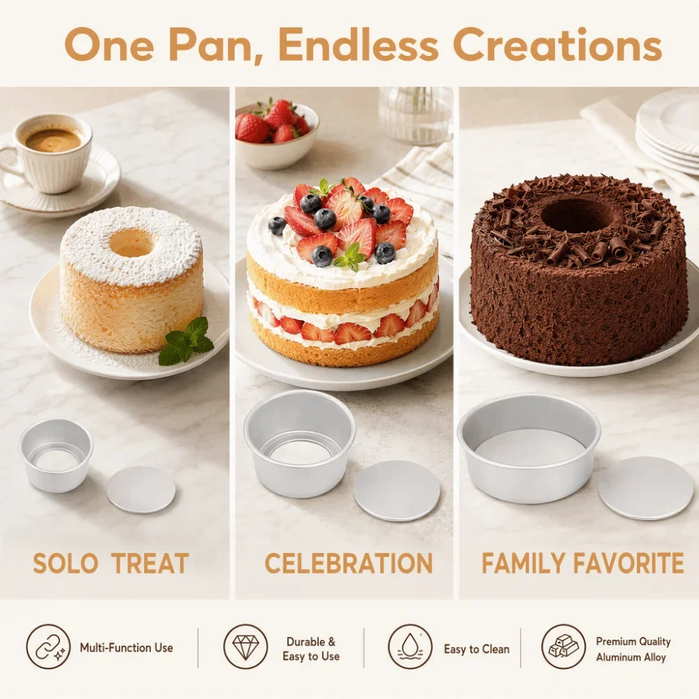 4/6/8 Inch Bottom Chiffon Cake Pan Anodized Finish Deep Tall Layer Cake Pan Round Cake Pan Aluminum Alloy Removable
