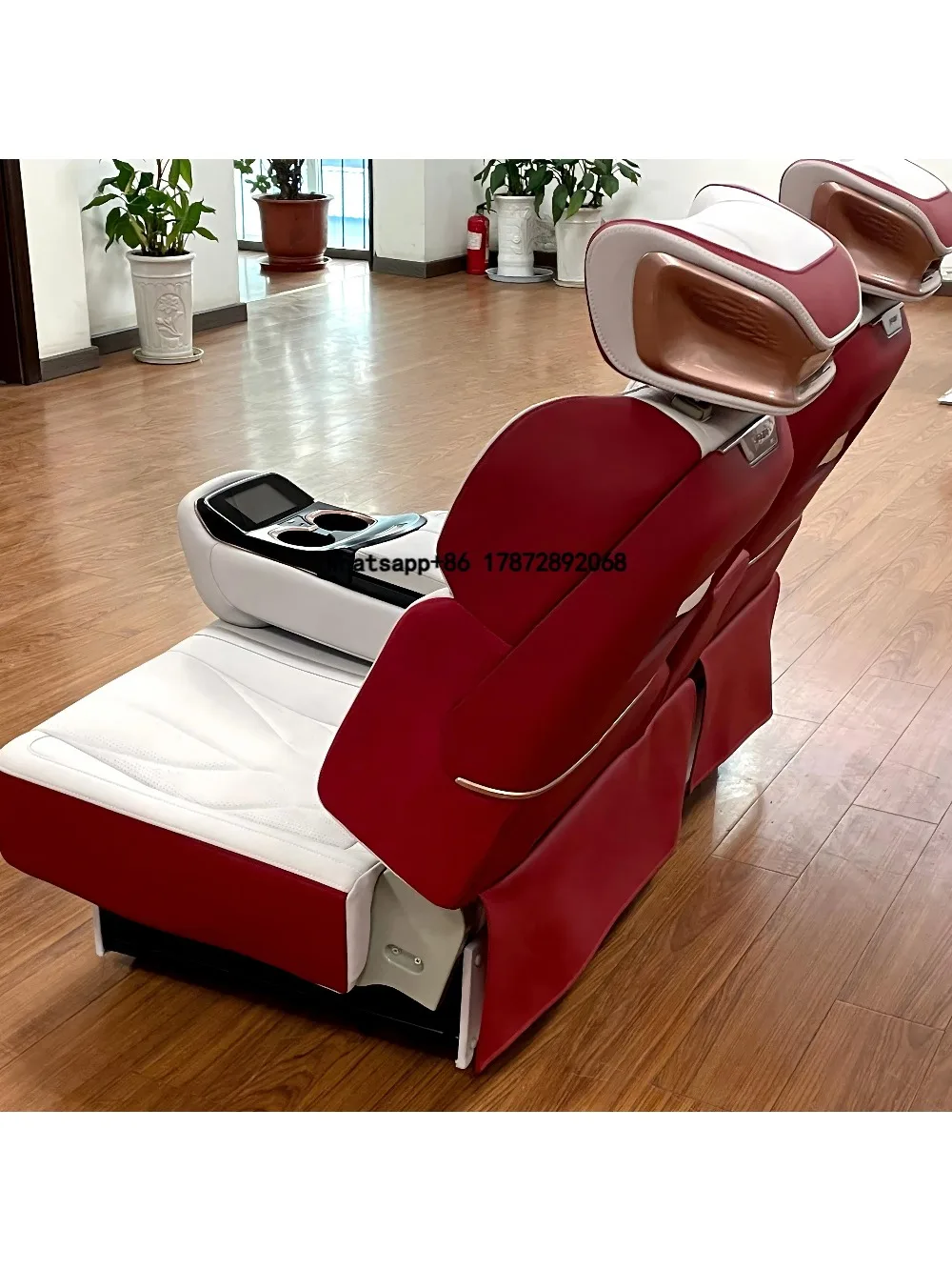 Back Row Factory Modification Luxury Auto VIP Leather Car Seats 3-Person Bench with Foldable Center Console for MPV Van