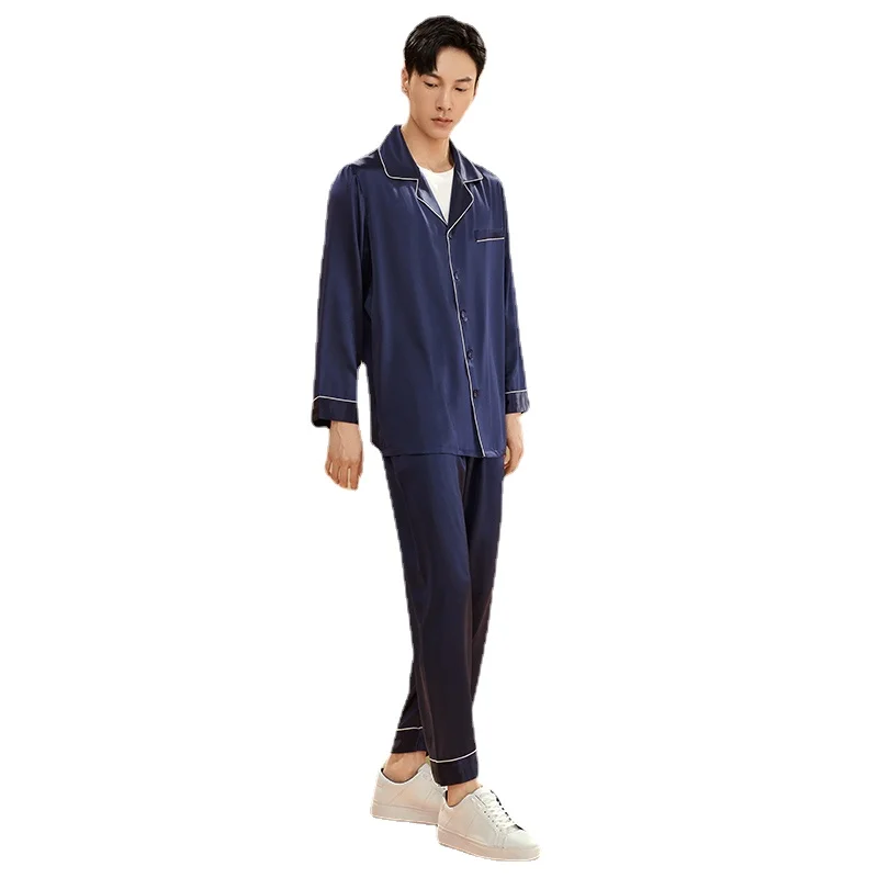 

2-piece Sets Silk Pajamas for Men Long Sleeve Sleepwear 100% Mulberry Silk Pyjama Homme Pijamas Hombre Lounge Set