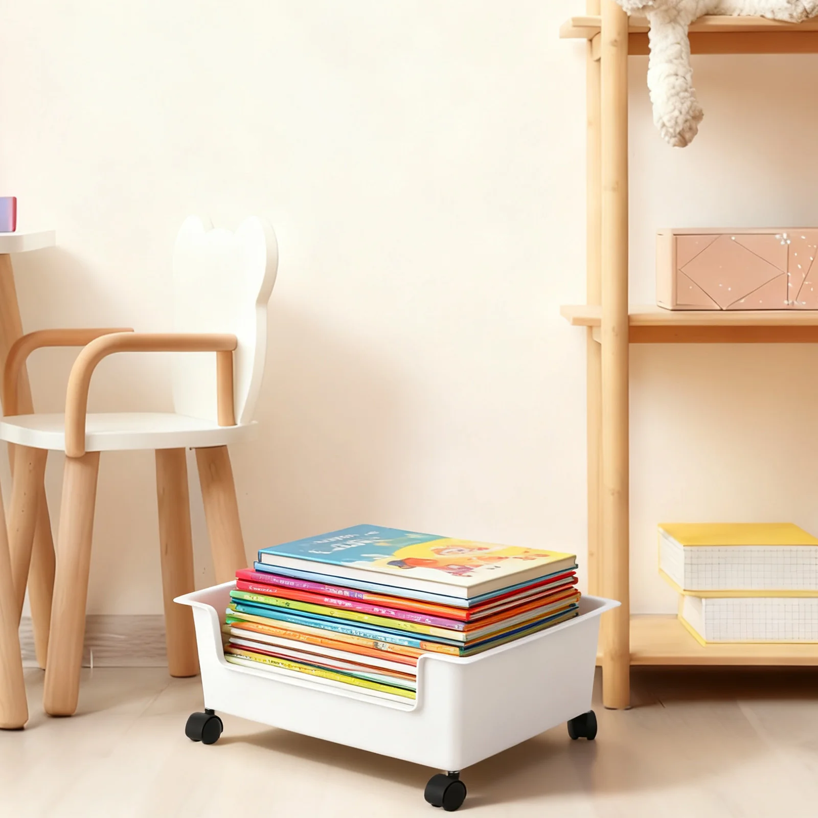 Desktop Book Storage Bin Rolling Cart Multi-Functional Sturdy Bookshelf Home Office Organizer Plastic Storage Box with Wheels