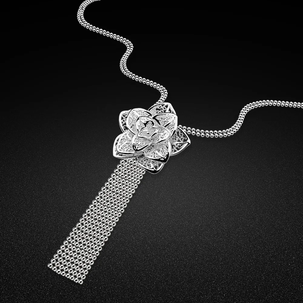 

925 Sterling Silver Peony Flower Pendant Necklace Chinese Style Trendy Clavicle Chain for Women Exquisite New Design