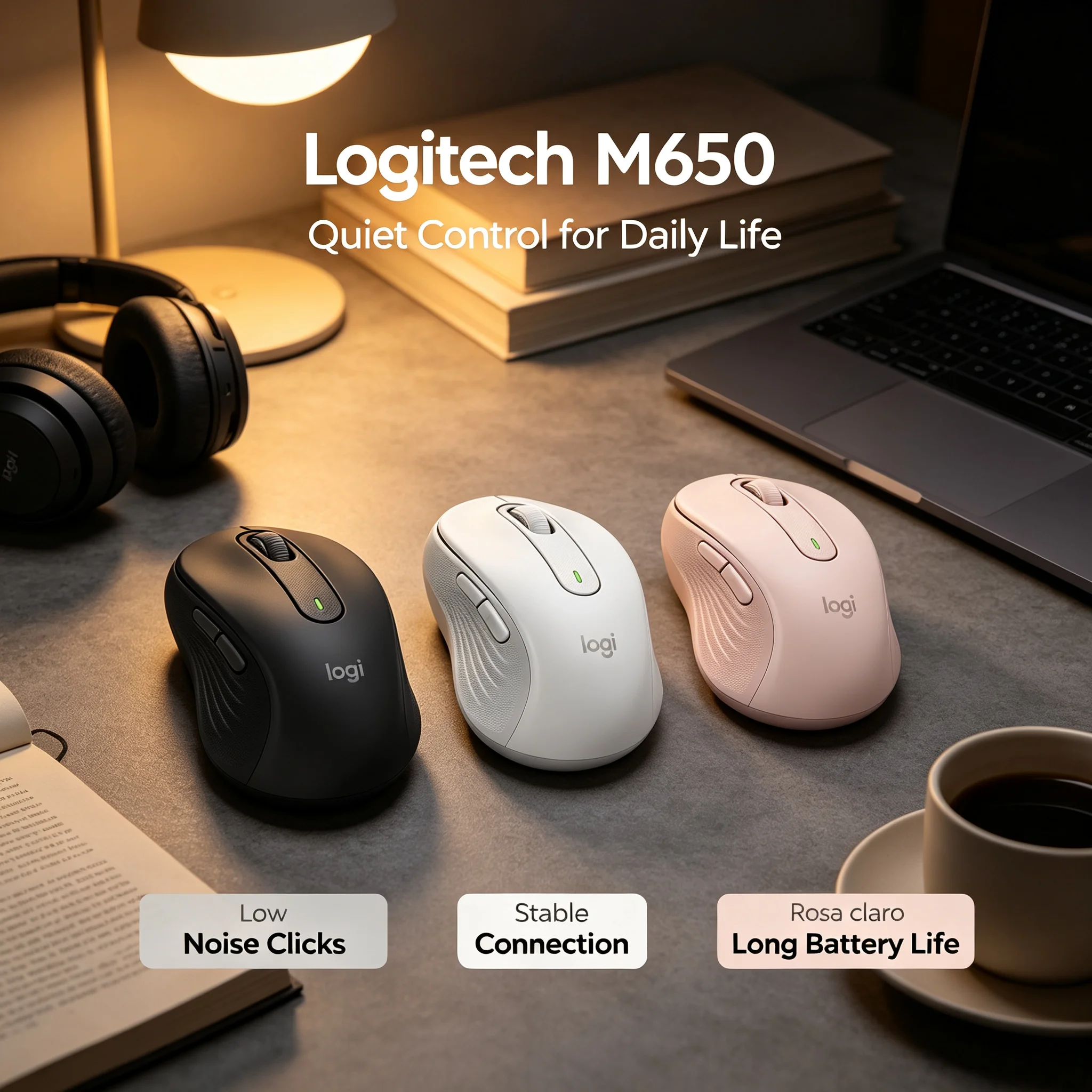 Logitech M650 Quiet Wireless Bluetooth Mouse Ergonomic Grip Multi-system Compatible Laptop Desktop Mice