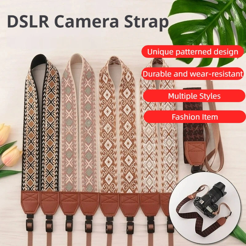 Ethnic Style Camera Shoulder Neck Strap Multi-color Series Natural Polyester Vintage Adjustable Belt For Nikon Sony FujiXT4 DSLR
