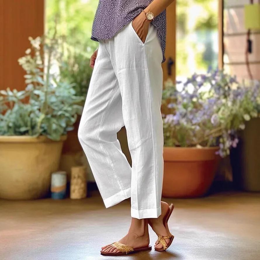 

2025 New Cotton and Linen Women's Loose and Simple Fashion Straight Casual Pants Women's Clothing