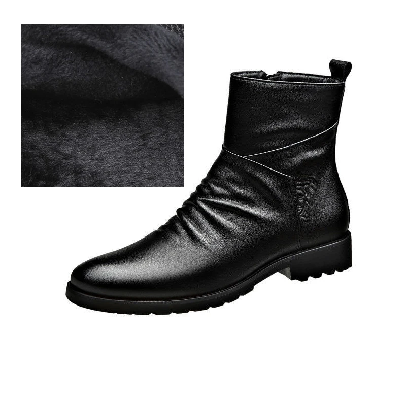 CALLITON Chelsea Boots Genuine Leather Winter Mens Shoes England Zipper Fashion Sneaker Antiskid Keep Warm Calfskin Shoes