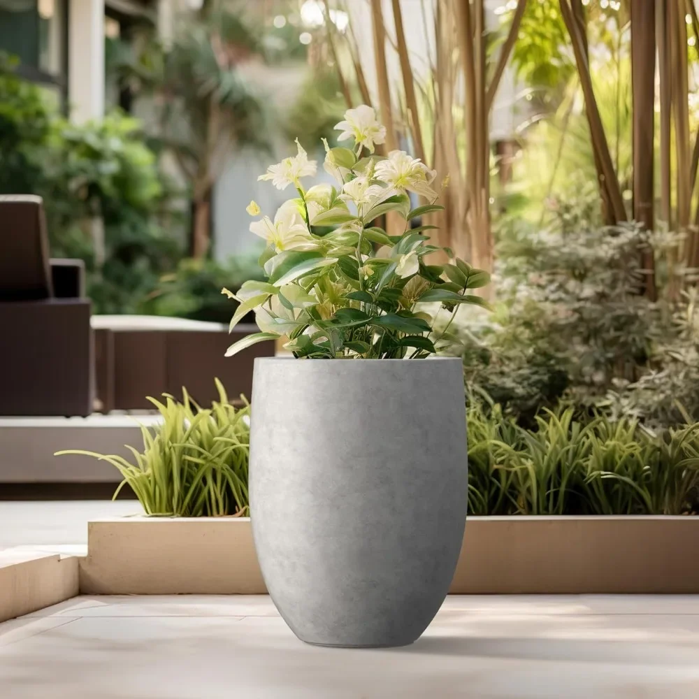 

Flower Pot 21.7" H Natural Concrete Tall Planter, Large Outdoor Indoor Decorative with Drainage Hole and Rubber Plug,Plant Pots