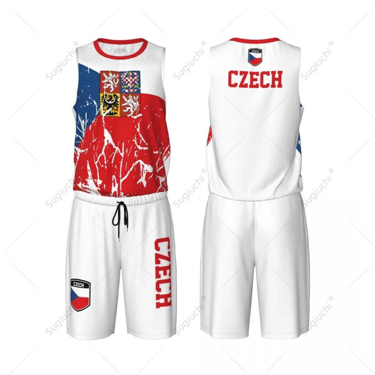 Czech Republic Flag Grain Men Basketball Set Shirt & Pants Sleeveless