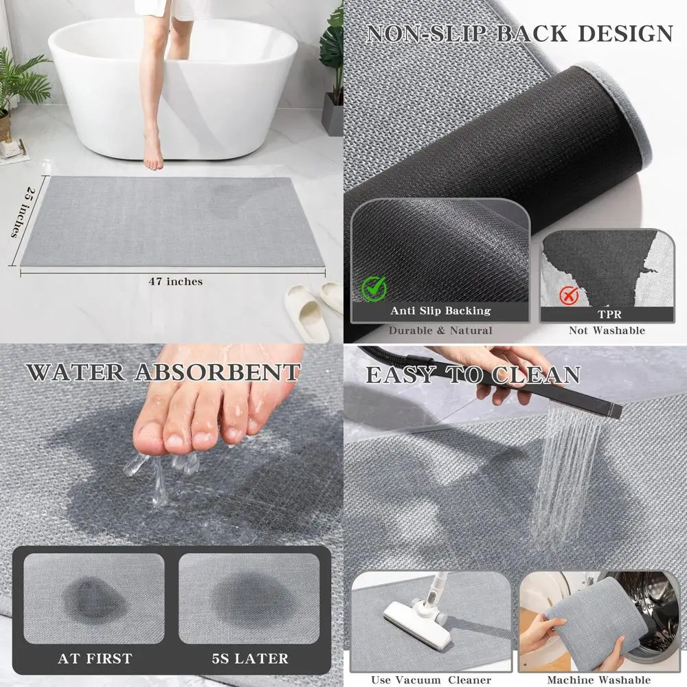 

Большой быстросохнущий противоскользящий коврик для ванной комнаты 47x25 см, светло-серый