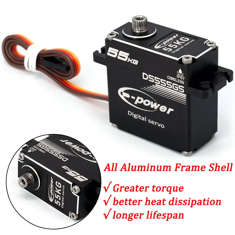 E-POWERRC wasserdicht 55kg rc servo 180/270 grad aluminium gehäuse digital metall getriebe hv großes drehmoment kernlose auto lkw boot teile