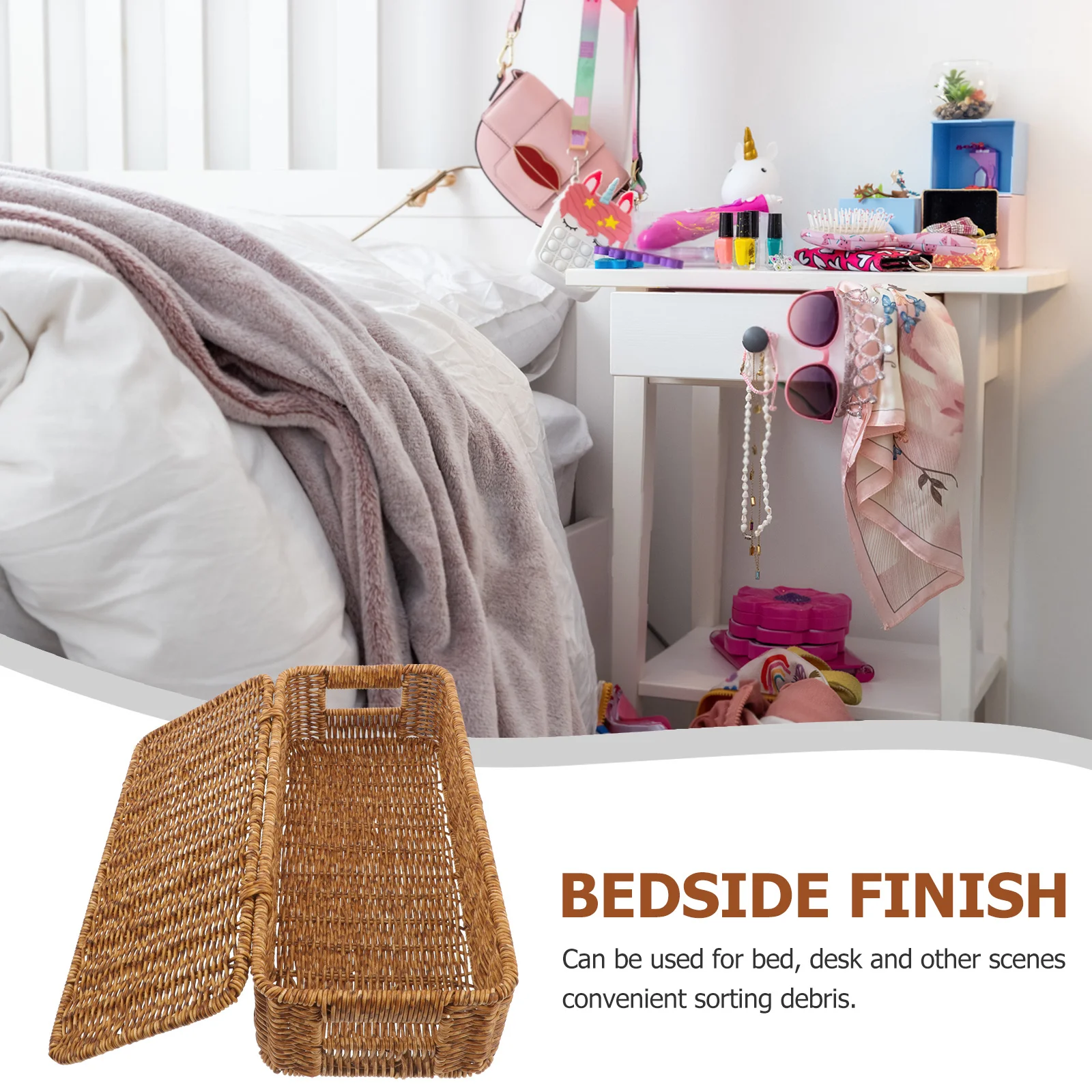 

European Style Storage Basket Hand Woven Desktop Organizer for Cosmetics and Small Items Household Decorative Bin with Smooth