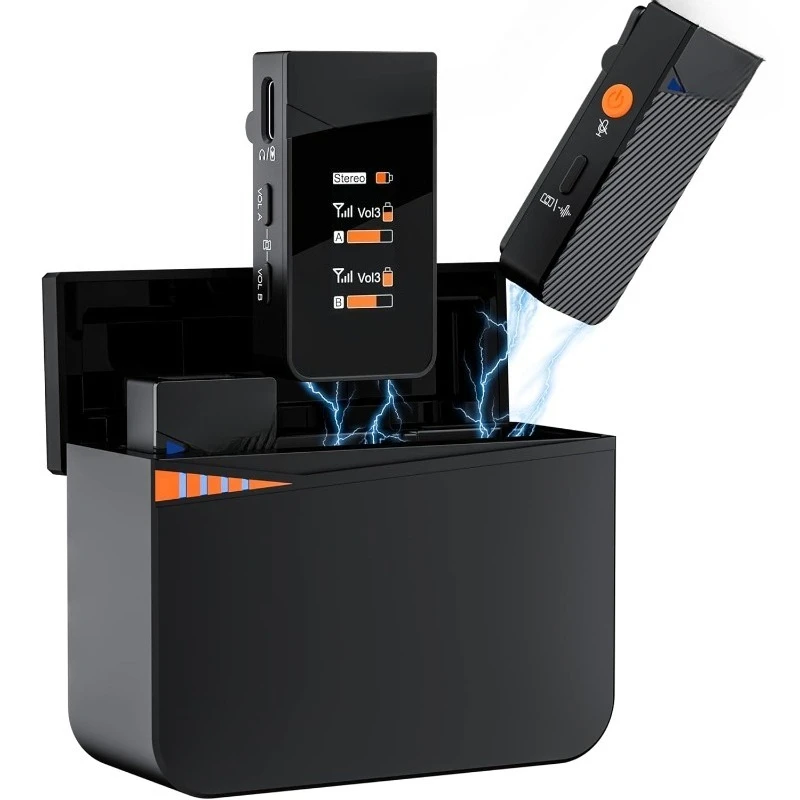 ميكروفون Vimo C3 اللاسلكي Lavalier - إلغاء الضوضاء، كتم الصوت، ضبط الكسب، ميكروفون لاسلكي لهاتف iPhone، كاميرا DSLR