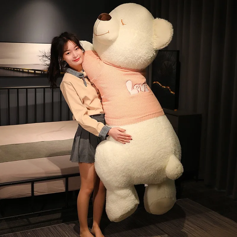 80/100CM Lovely Giant Size Lying Teddy Plush Toys Soft Sweater Bear Plush Pillow Stuffed Animal Dolls Kids Baby Christmas Gifts