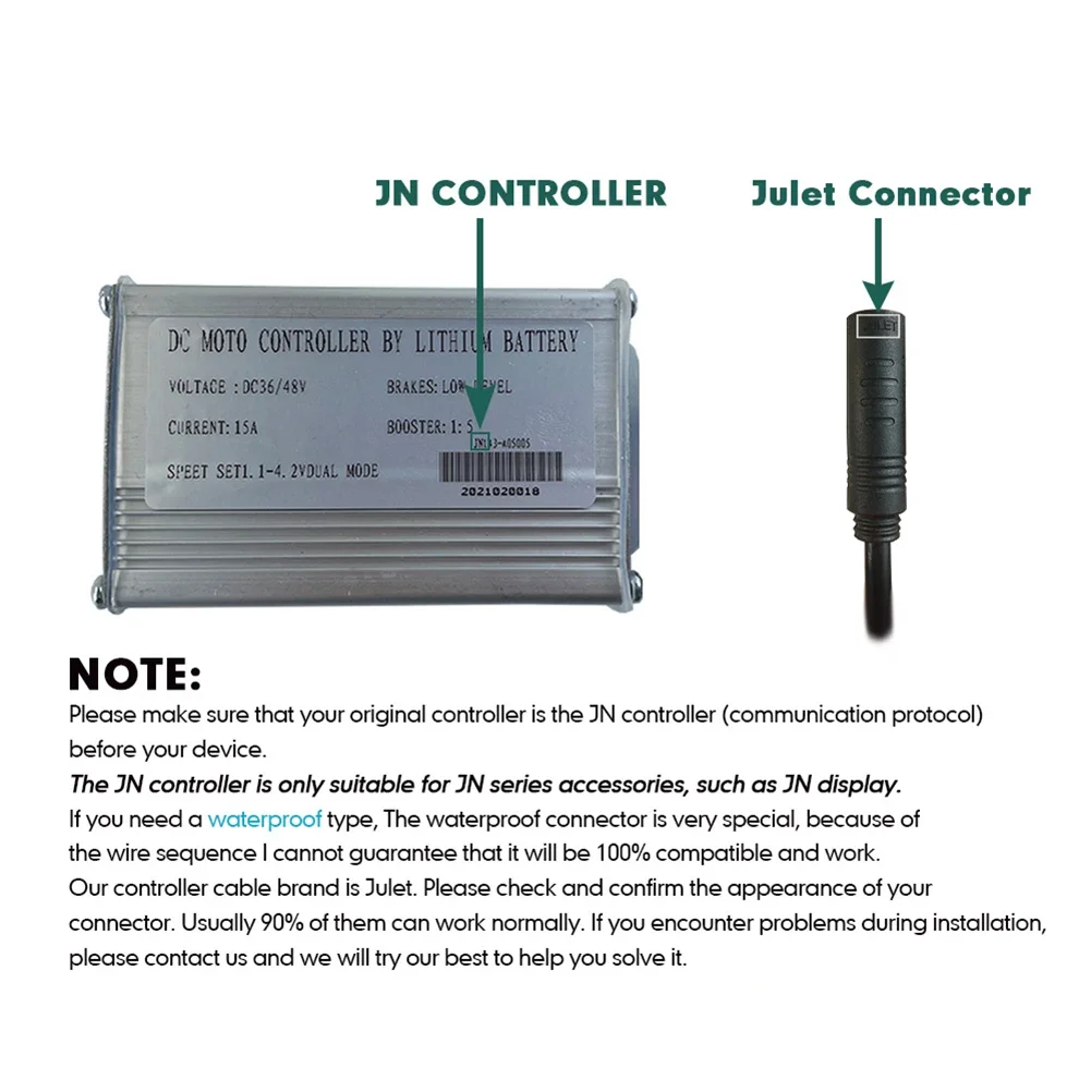 Ebike 36V48V 6-FET 15A 250W JN Controller With Double Light Wire SM Plug 6 Mosfet For Electric Bicycle 250W Motor JN Series Part