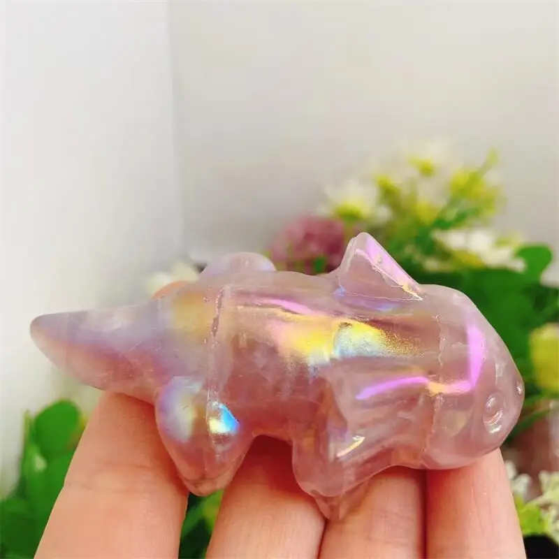 7.2cm Natural Aura Rose Quartz Salamander Carving Reiki Healing Fengshui Stone Gift Home office Decoration gift 1PCS