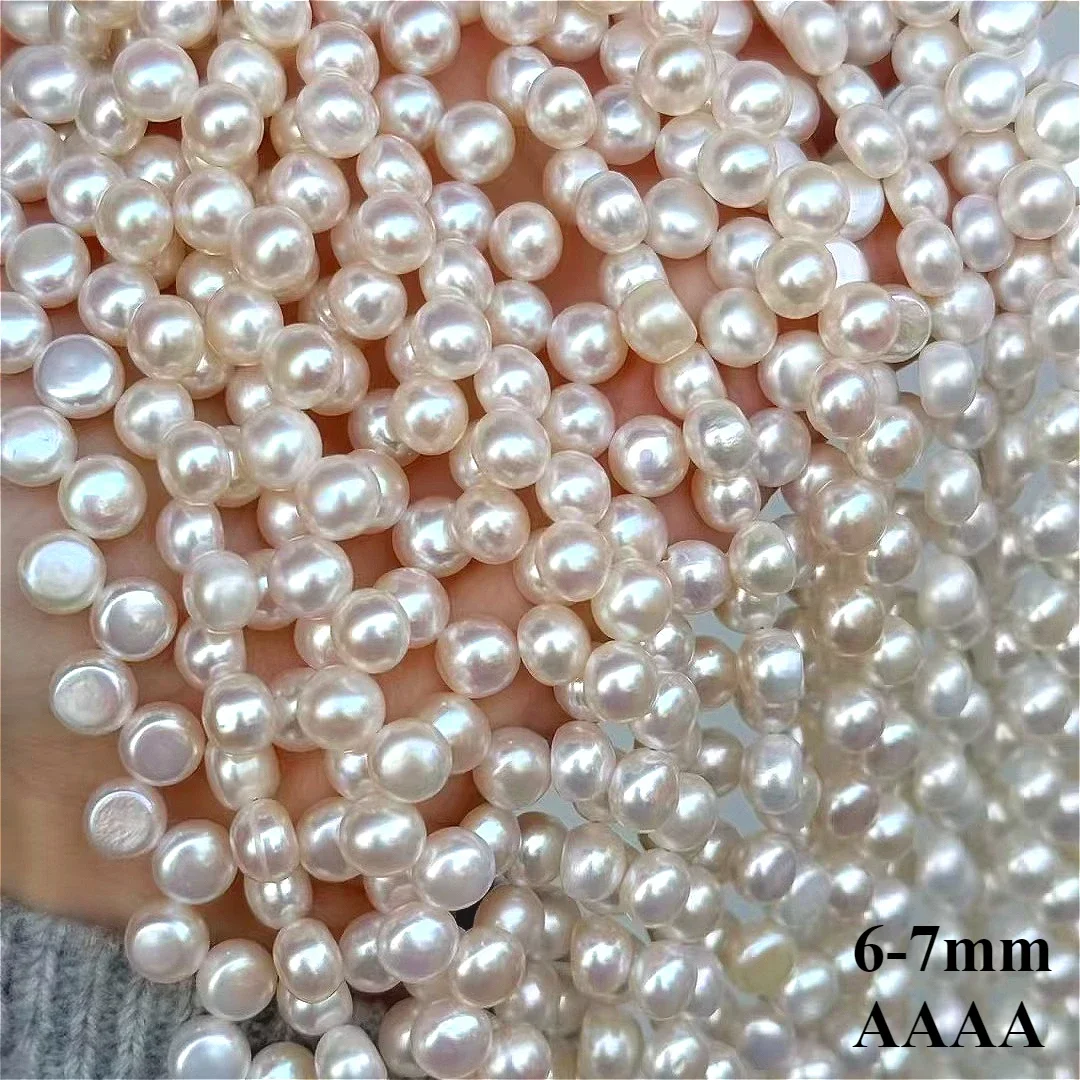 

6-7mm 4A Natural Freshwater White Pearl Button Shape Isolated Loose Bead Women Gift Jewelry DIY Necklace Bracelet Accessories