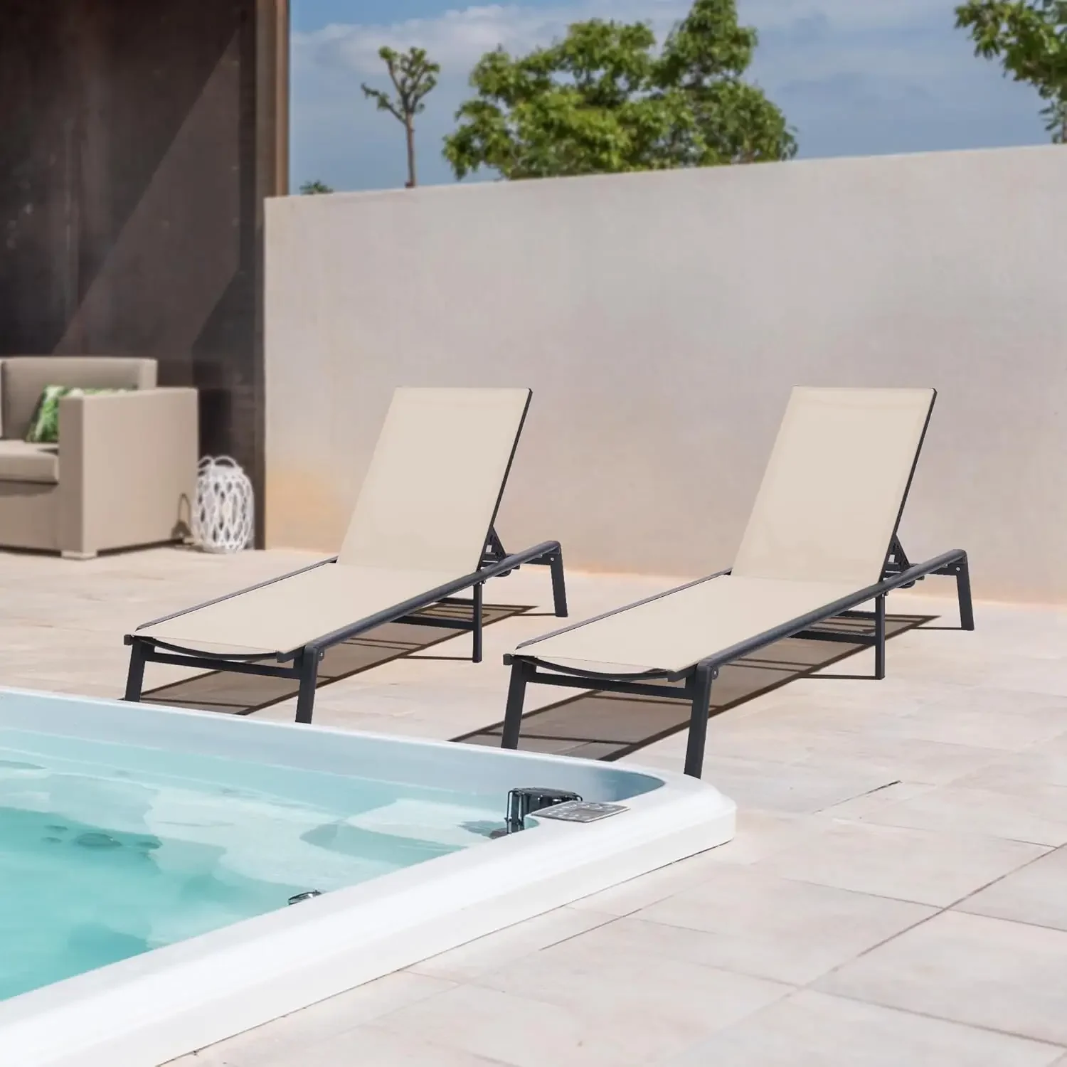 Set of 2 with 5 Adjustable Backrest, No Assembly Required, Lightweight, Foldable, Portable Chair Furniture for Pool, Deck, Lawn