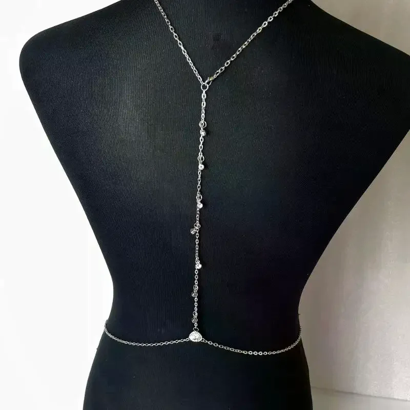 Zircon Water Drop Back Chain Long Necklace For Bridal Charm Wedding Accessories Sexy Chain Necklace Backless Dress Jewelry