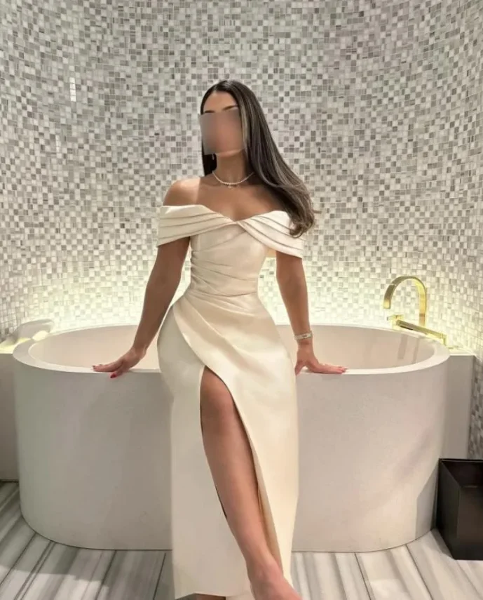 فساتين سهرة أنيقة مخصصة خارج الكتف فساتين حفلات الساتان مناسبة خاصة فساتين فاخرة Fساتين Shrase