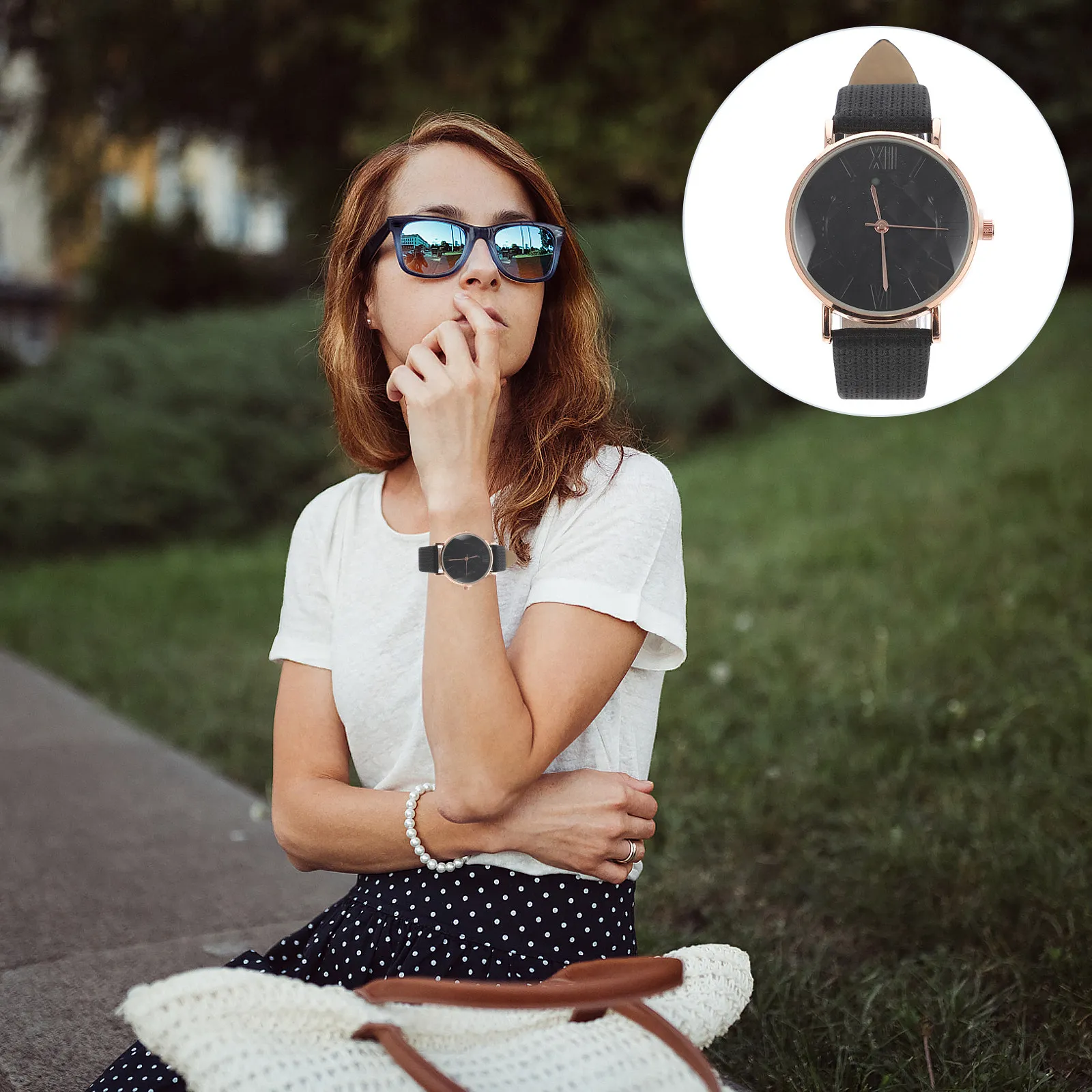1Pcs Lady Watch Striped Strap Roman Numeral Dial Fashion Quartz Watch Comfortable Adjustable Student Work Party Daily Wear