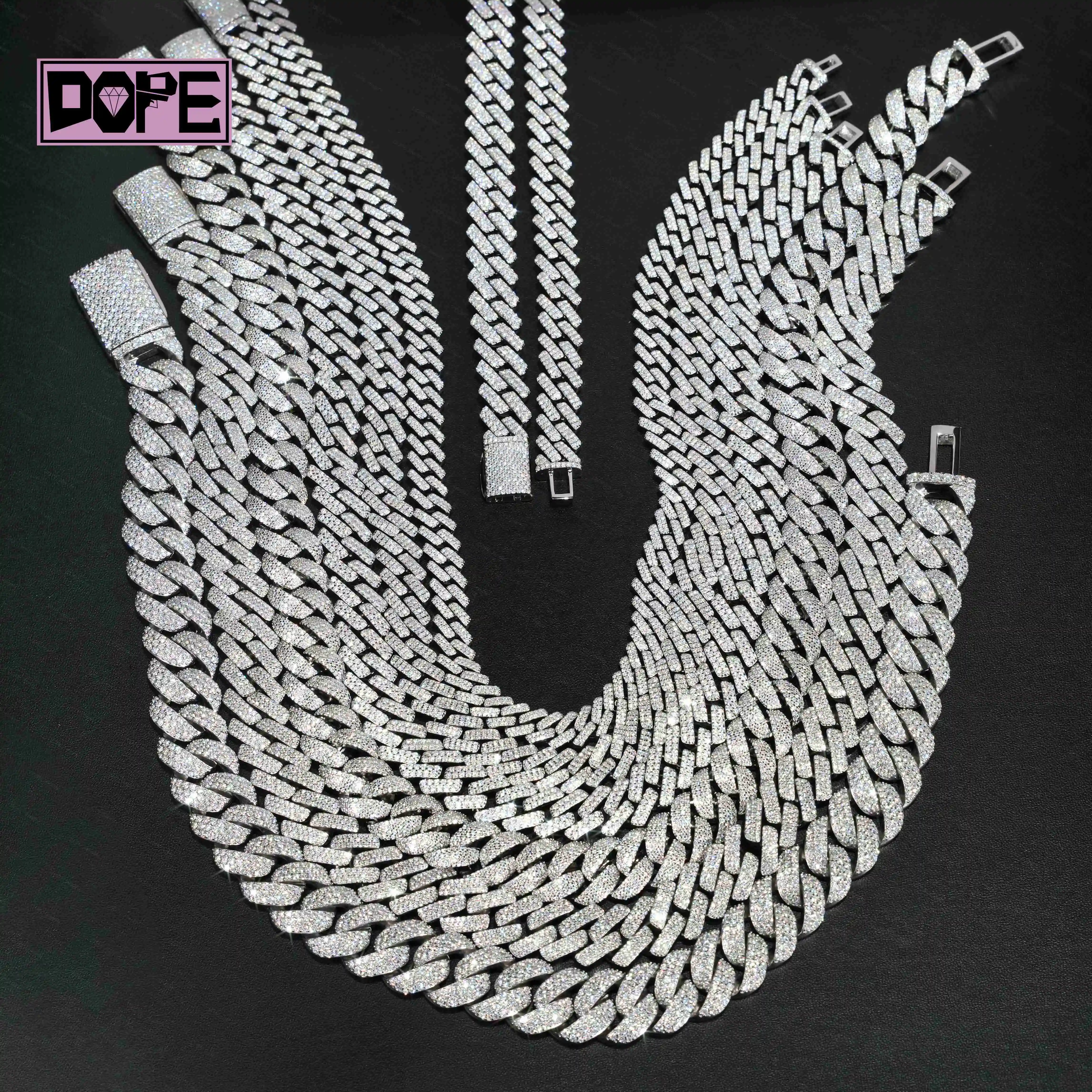 10mm 16mm 18mm Moissanite Chain Cuban Link Collection Hip Hop 925 Silver Iced Out Necklace Moissanite Cuban Chain，