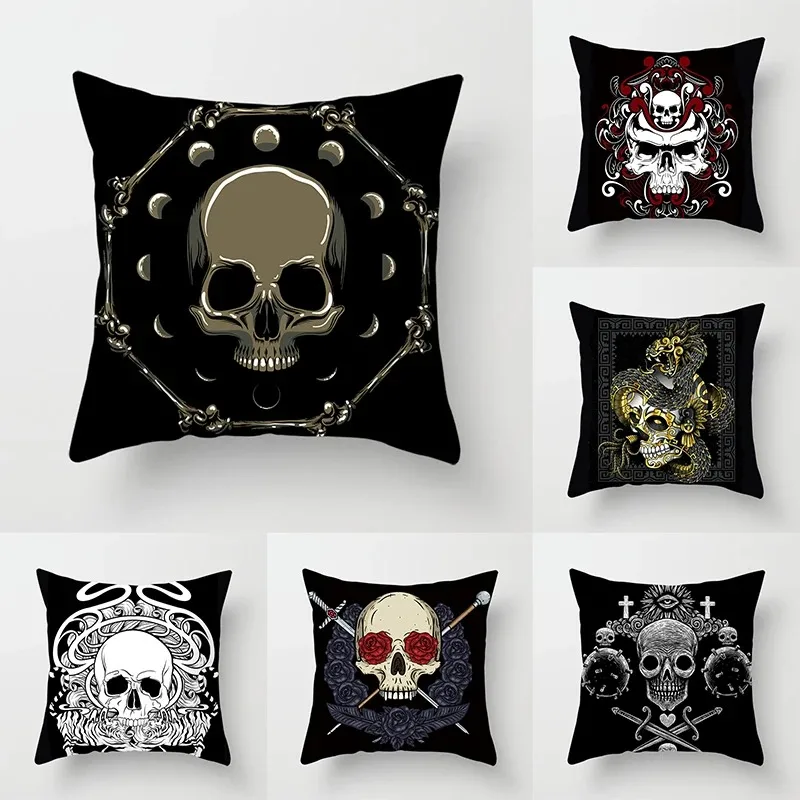 Dark Skeleton Theme Double-sided Printed pillow cover Short plush Suitable living rooms bedrooms sofas throw cushion cover