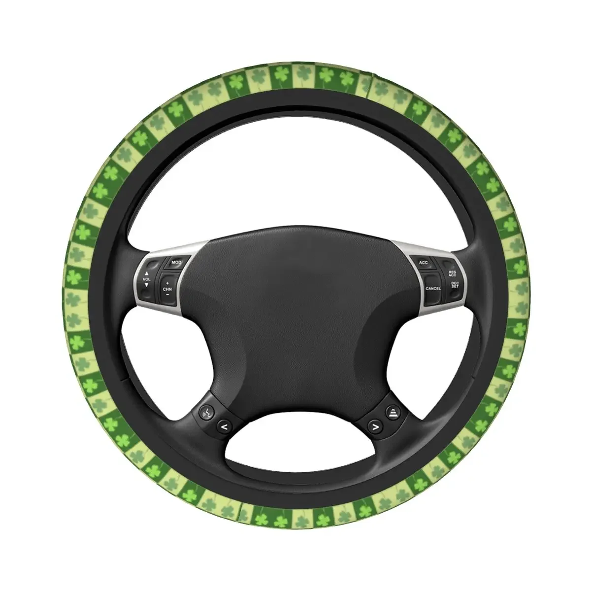 Four Leaf Clover Checkerboard Shamrock Steering Wheel Cover Blessing Saint Patrick Day Steering Wheel Protector Car Accessories