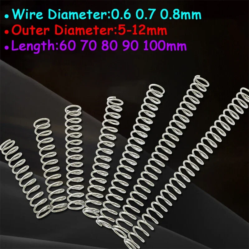 

5pcs Galvanized Pressure Small Spring Wire Diameter 0.6 0.7 0.8mm OD 5-12mm Compression Spring Length 60 70 80 90 100mm