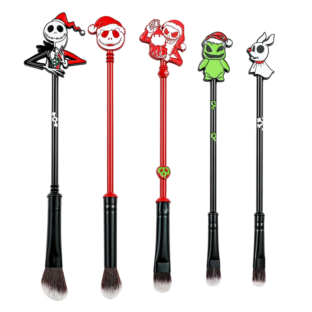 The Nightmare Before Christmas Makeup Brushes Tools, Jack Skellington, Oogie, Boogie, Cute Designed, Soft Pink, 5Pcs