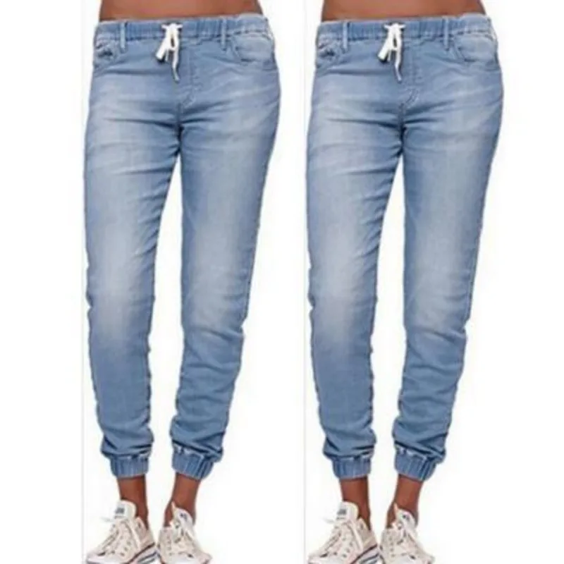 2024 Spring Summer New Women's Clothing Solid Color Elastic Waist Slim Casual Tappered Jeans Denim Pants