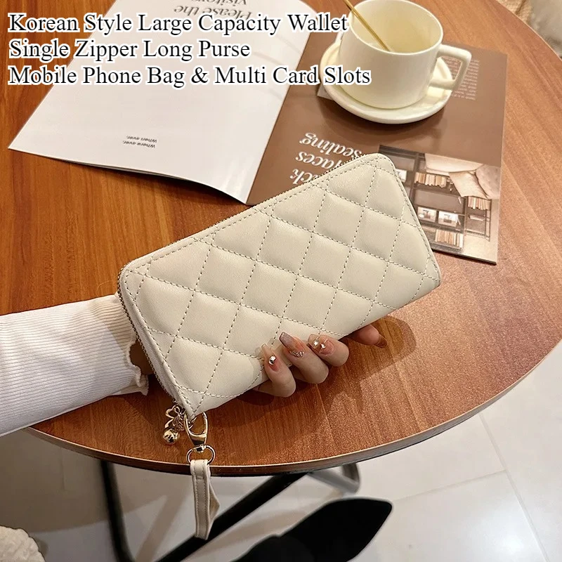 محفظة ذات سعة كبيرة على الطراز الكوري، محفظة طويلة بسحاب واحد، حقيبة الهاتف المحمول وفتحات متعددة للبطاقات، محفظة عالية الجودة