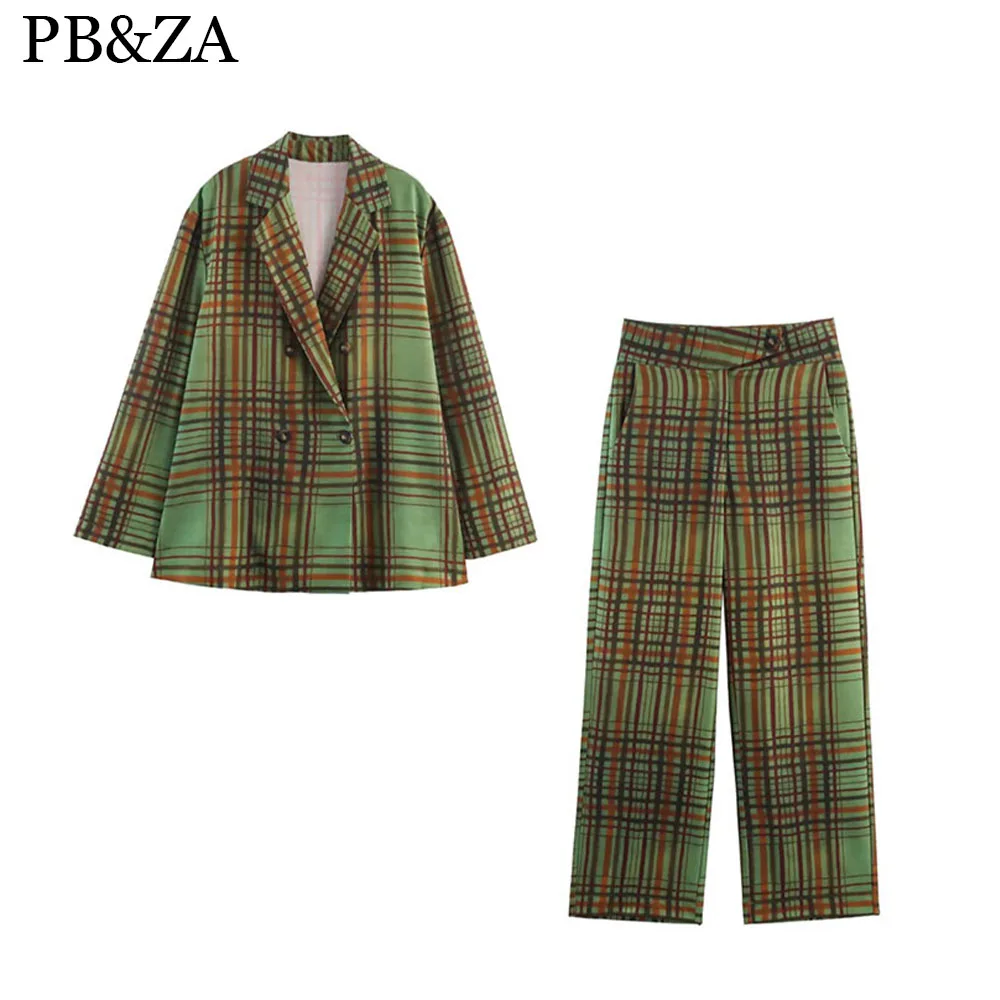 

Осенний новый женский модный клетчатый подвесной пиджак и брюки со средней талией