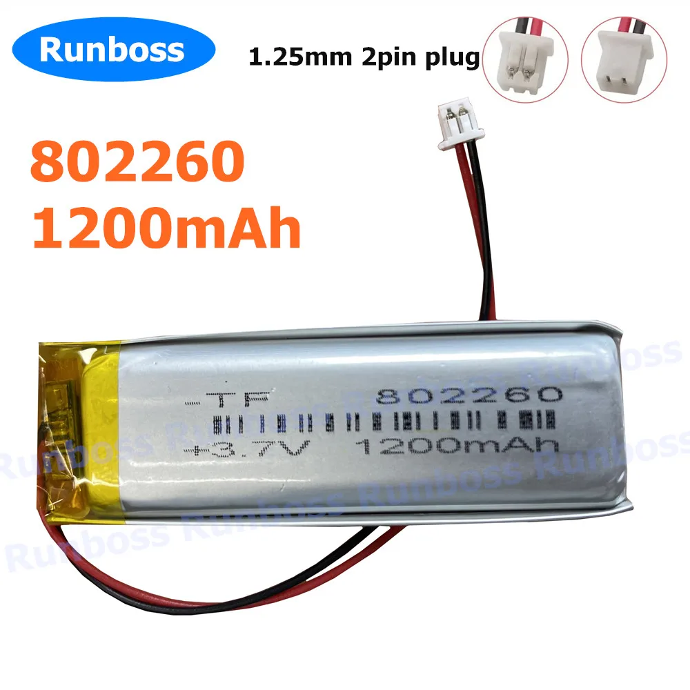 3.7V 1200mAh 802260 802060 702060 1.25mm Battery For LED Lamp bluetooth speaker GPS Navigator DVD Recorder Headset E-book Camera