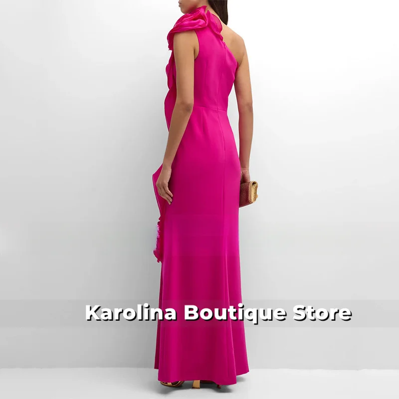 Sukienki wieczorowe w kolorze intensywnego różu, z jednym ramieniem, z kwiatowymi falbanami, syrenie suknie wieczorowe dla kobiet 2025, bez rękawów, z rozcięciem z boku, formalna suknia na przyjęcie.