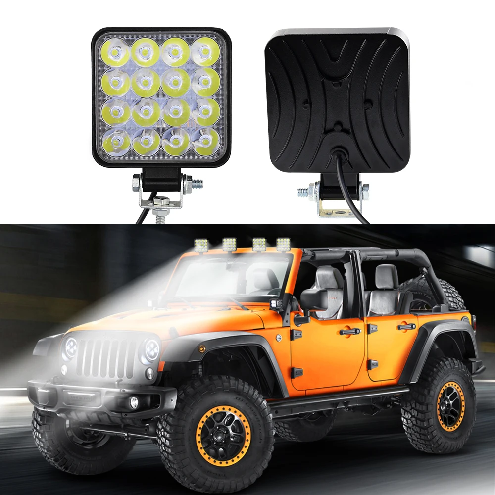 Mini barra de luz de trabalho LED, projector off-road para jipe, caminhão, 4x4, SUV, ATV, faróis LED, 12V, 48W, 4 pcs