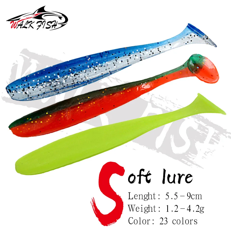 WALK FISH 4/10Pcs 55/63/70/90/120mm Soft Lures Silicone Artificial Wobblers Carp Fishing Baits Plastic Outdoor Fishing Accessory