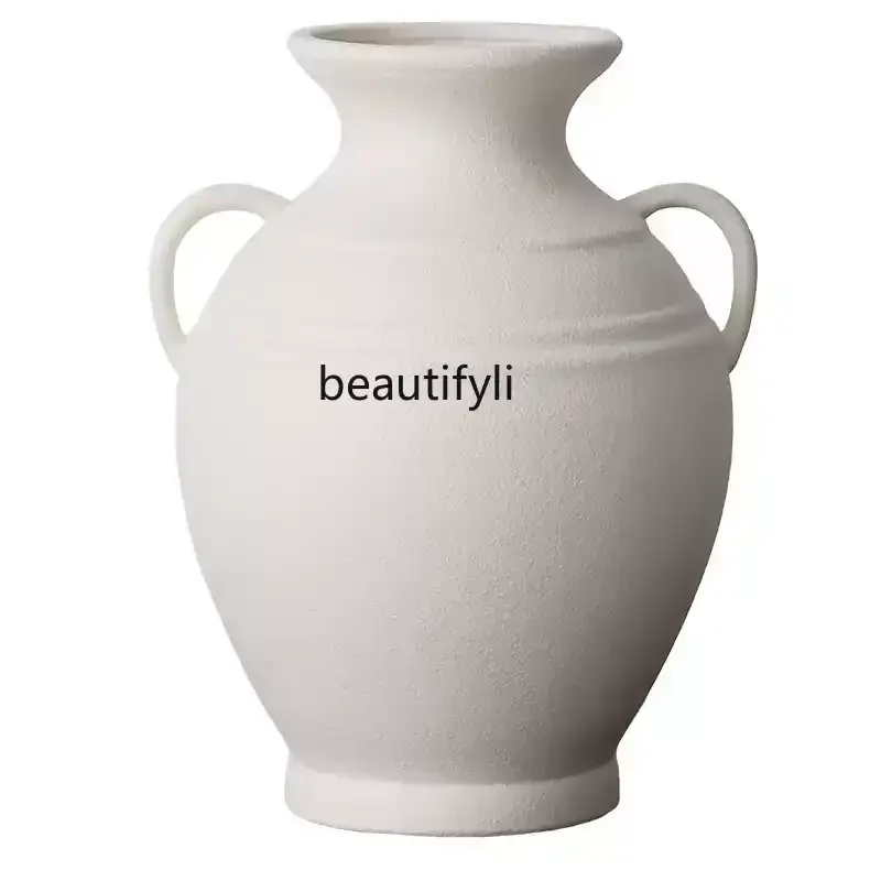 Medieval French binaural ceramic vase wabi-sabi wind B & B household clay pot ornament living room entrance bedroom