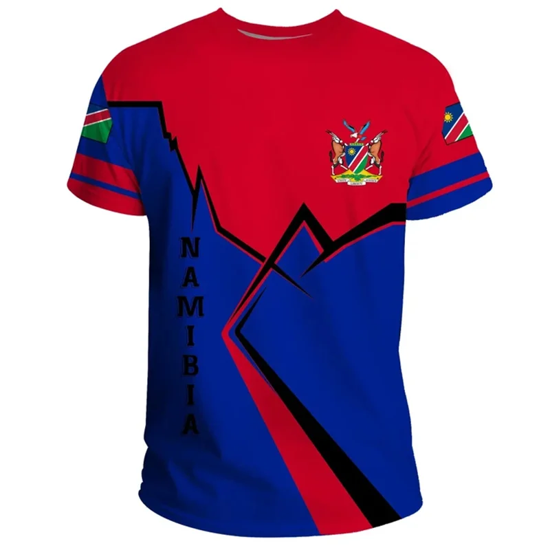 Namibia Coat Of Arms 3D Print T Shirt The Republic-of Namibia Flag Graphic Tee Shirts Fashion Casual Short Sleeves Mens Clothing