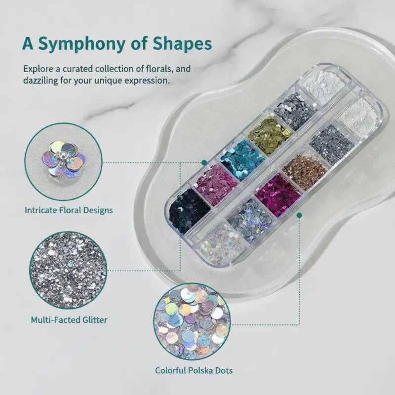 New 12 Grids Round Dot Floral Nail Art Sequins With Shiny Glitter Various Colors For Home DIY Nail Salon Manicure Decoration