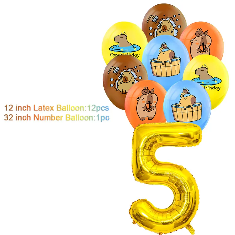 Cartoon Cute Capybara Theme Birthday Party Decoration Number Aluminium Film Balloon Baby Shower Photography Props Girl Kid Gift