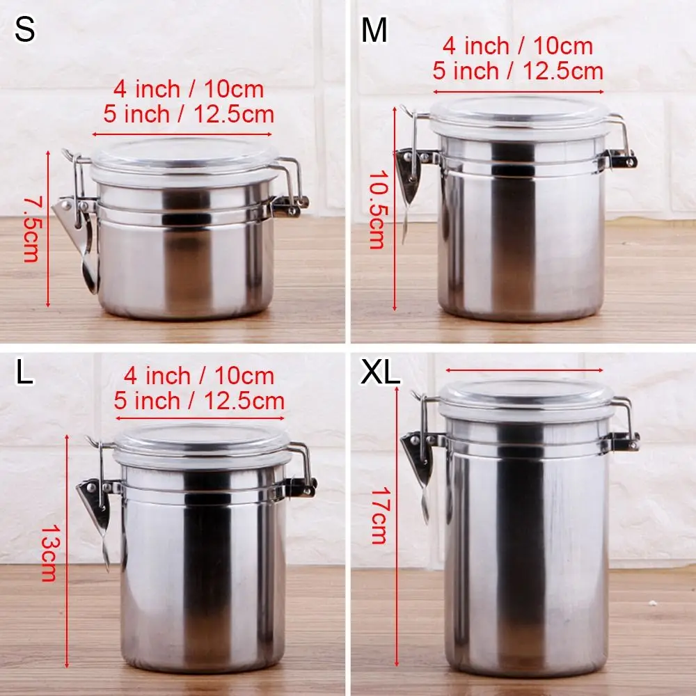 1Pcs Airtight Stainless Steel Canister Food Storage Holder Sealed Container S/M/L/XL 4inch/5inch Storage Bottles