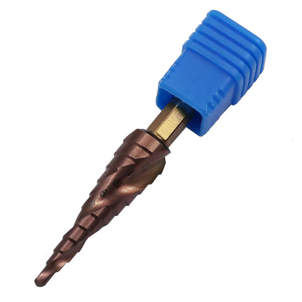 1pc HSS-Co M35 Cobalt Step Drill Bit Double Edged Spiral Groove Ladder Drill Hole-Cutter 3-13mm/1/4Inch Hex Metal Drill Bit Tool
