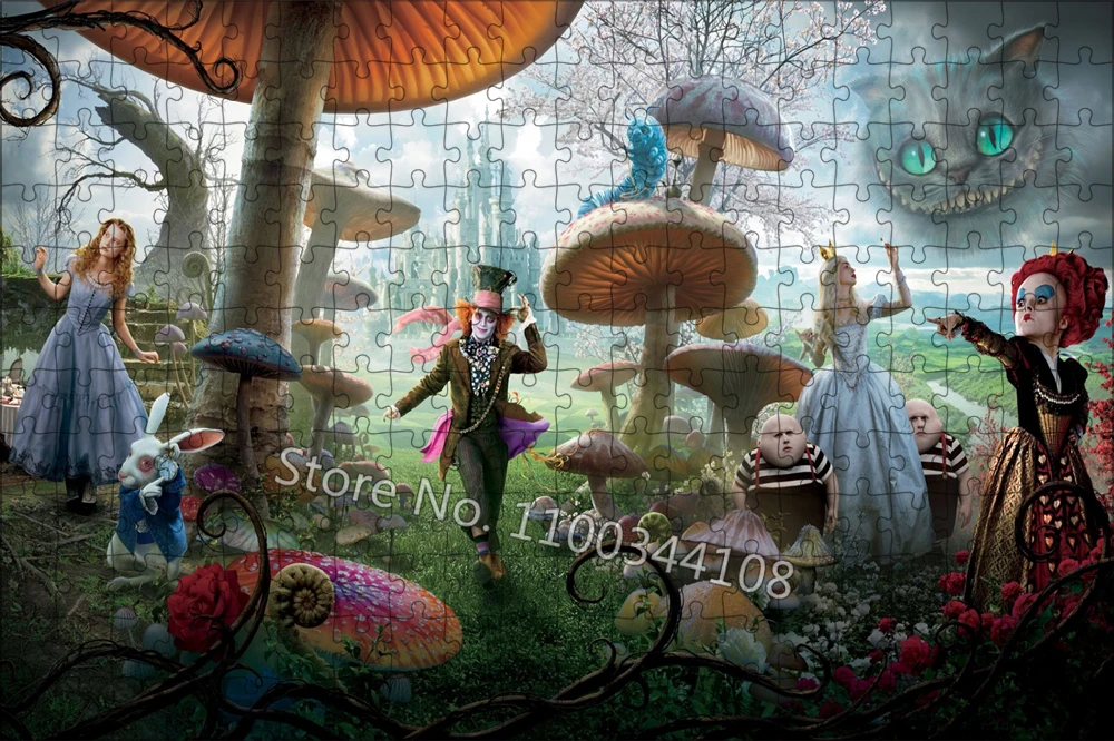 Disney Movie Alice In Wonderland Jigsaw Puzzle Red Queen Mad Hatter 300/500/1000 Pieces Puzzles Diy Children's Educational Toys