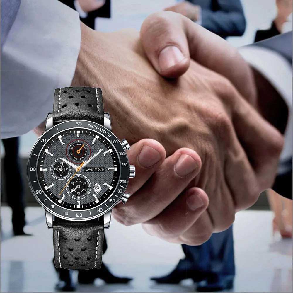 Ever Move Men\'s Watches Original Brand Quartz Watch Waterproof Sport Multifunction Wristwatch Moon Phase Fashion Watches for Men