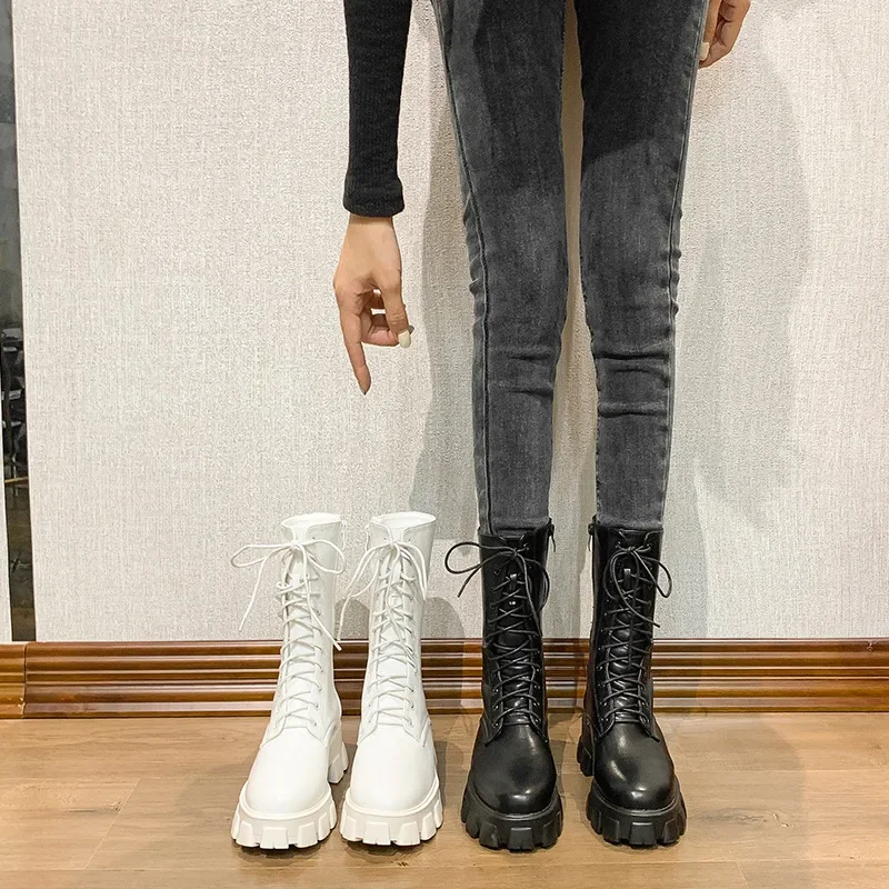 

Original Designer Brand Thick Soles Increase White Boots Women's Summer Thin Breathable Fashion Short Motorcycle Boots