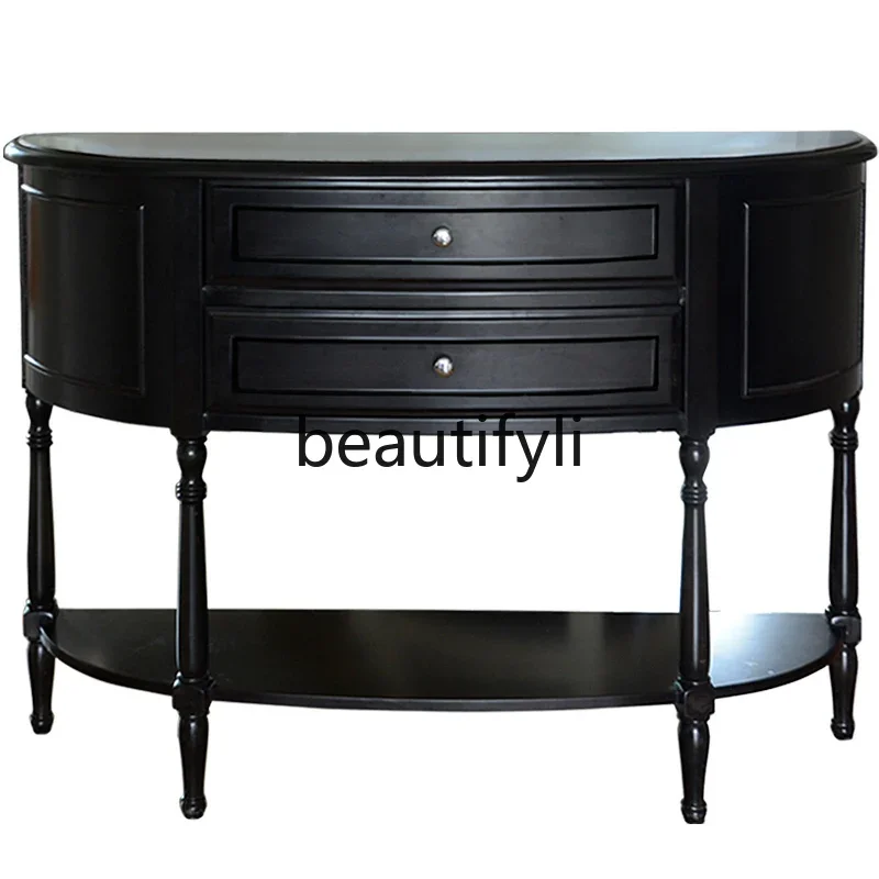 Solid wood entrance table entrance cabinet, French semi-round dining side cabinet against the wall