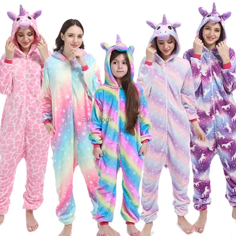 Kigurumi-pijamas de unicornio para niños y niñas, ropa de dormir para niños, monos de animales, ropa de casa cálida de invierno, unicornio Panda