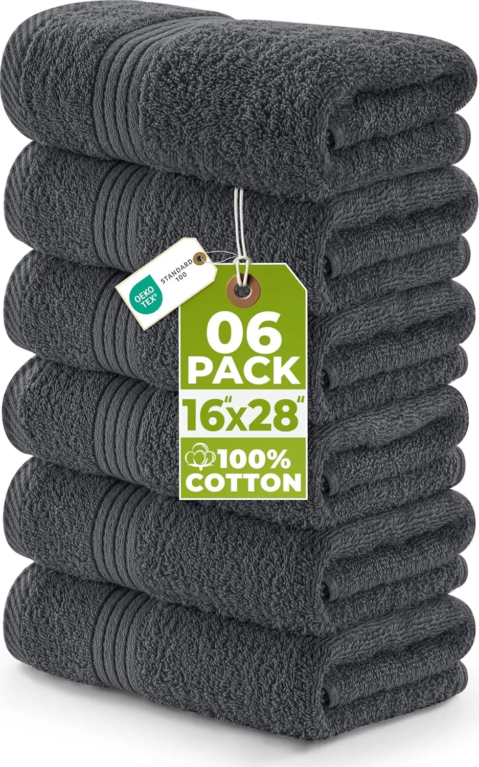 6 Piece Hand Towels Set 16x28 Inches Premium Ring Spun Cotton Highly Absorbent Quick Dry for Bathroom, Travel, Camp, Hotel, Spa Grey