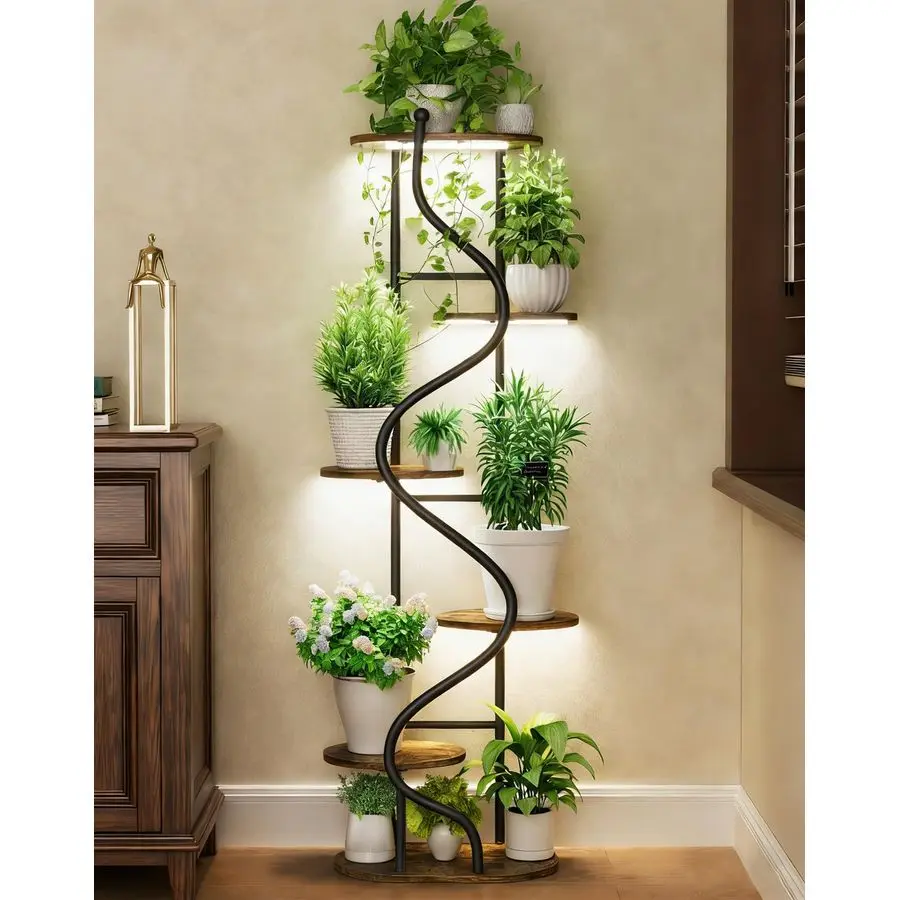 

Подставка для растений с фитолампой, 6-ярусная полка для растений с 4 светильниками, 60-сантиметровые высокие подставки для цветов, многоуровневая подставка для комнатных растений