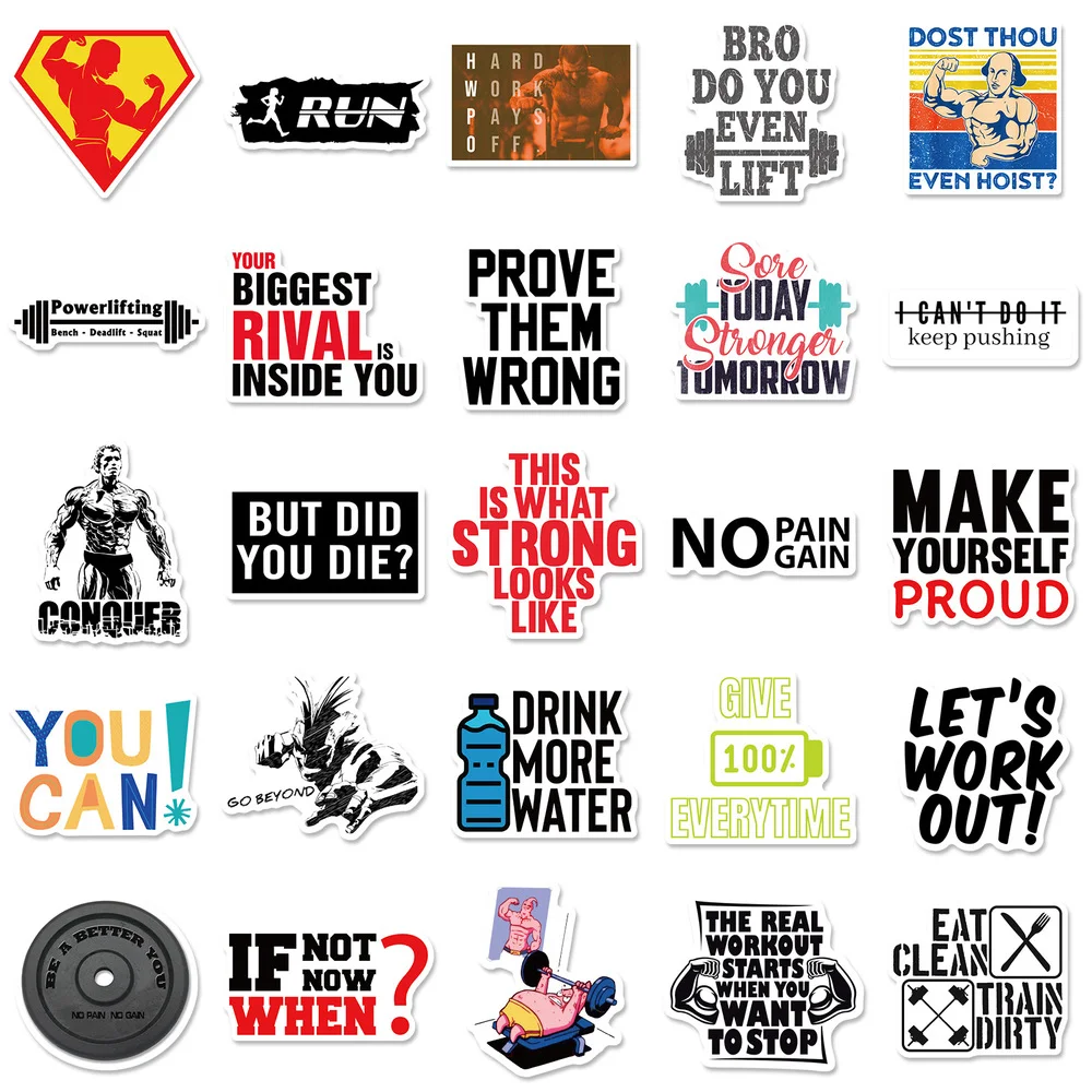 10/50PCS Motivational Phrases Gym Sticker Fitness Quotes Sentences DIY Laptop Luggage Refrigerator Skateboard Toy Decal Sticker